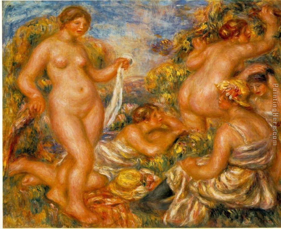 Les baigneuses painting - Pierre Auguste Renoir Les baigneuses art painting